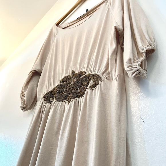 ❤️Host Pick❤️Zara Collective Dress Sz Med Gold Beaded Embroidery Blouson sleeve - Picture 1 of 12